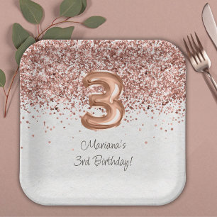 Assiettes En Carton Rose Gold 3e fête d'anniversaire