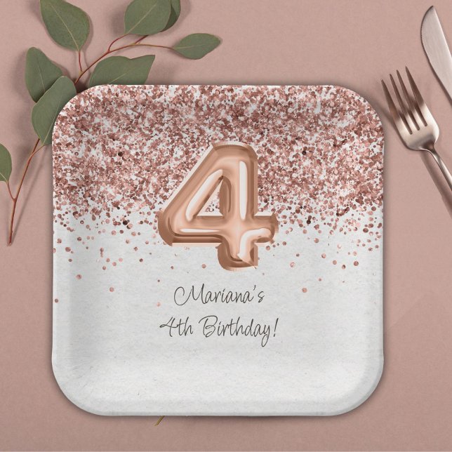 Assiettes En Carton Rose Gold 4e fête d'anniversaire (Créateur téléchargé)