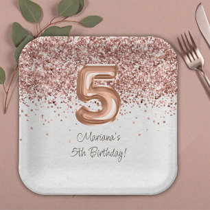 Assiettes En Carton Rose Gold 5e fête d'anniversaire
