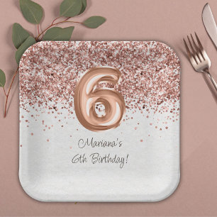 Assiettes En Carton Rose Gold 6e fête d'anniversaire