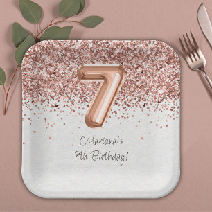 Assiettes En Carton Rose Gold 7e fête d'anniversaire