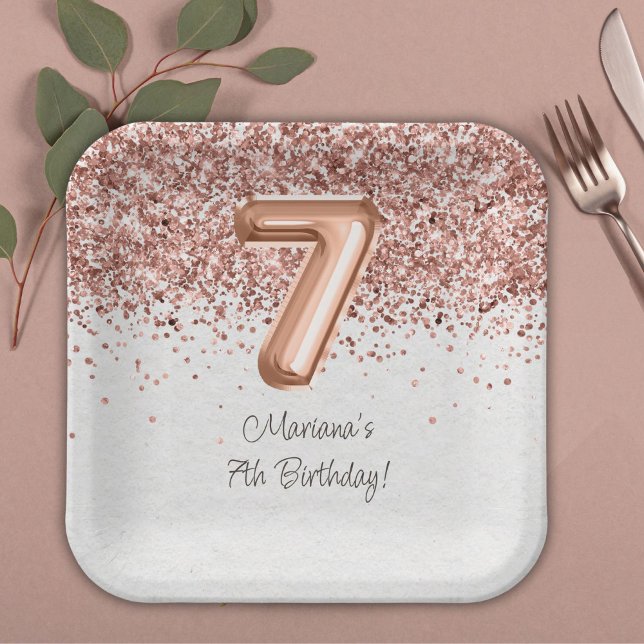 Assiettes En Carton Rose Gold 7e fête d'anniversaire (Créateur téléchargé)