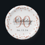 Assiettes En Carton Rose Gold 90th Birthday Parties scintillant Confet<br><div class="desc">Elégant design blanc Confetti Rose Gold Faux Parties scintillant 90e anniversaire.</div>