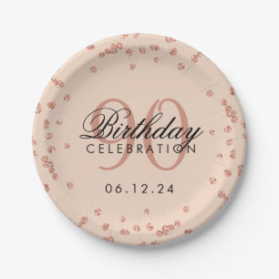 Assiettes En Carton Rose Gold 90th Birthday Parties scintillant Confet