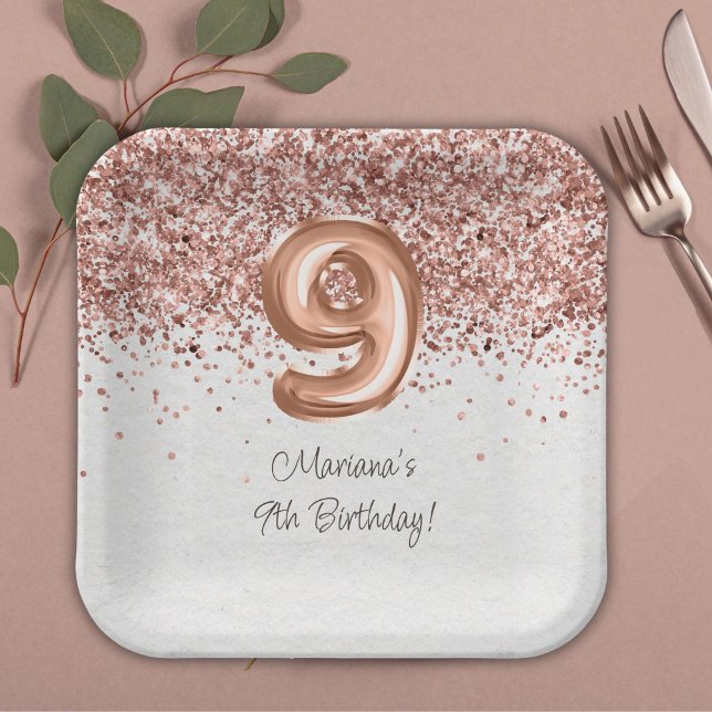 Assiettes En Carton Rose Gold 9e fête d'anniversaire (Créateur téléchargé)