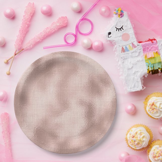 Assiettes En Carton Rose Gold Anniversaire Fard Rose (Fête)