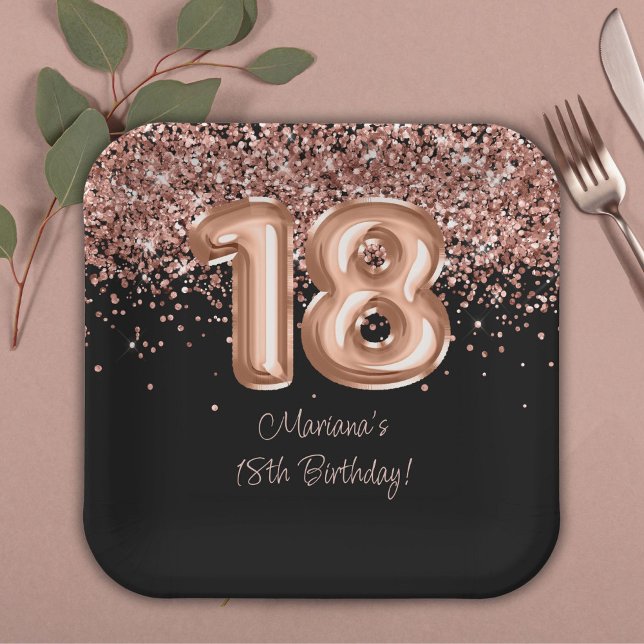 Assiettes En Carton Rose Gold Black 18e fête d'anniversaire (Créateur téléchargé)