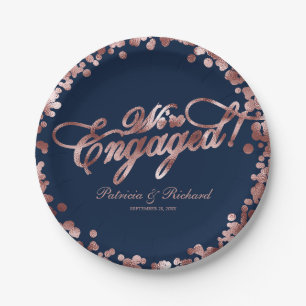 Assiettes En Carton Rose Gold Bleu Nous sommes fiancés Fête de fiançai