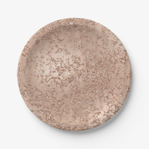 Assiettes En Carton Rose Gold Blush Pink Glam Sparkle Crackle Chic