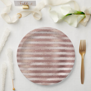 Assiettes En Carton Rose Gold Blush Pink Stripes Glitz
