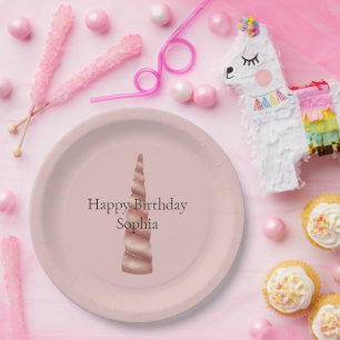 Assiettes En Carton Rose Gold Blush Unicorn Anniversaire