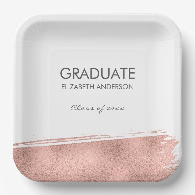 Assiettes En Carton Rose Gold Brushstroke Graduation (Recto)