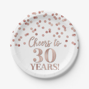 Assiettes En Carton Rose Gold Confetti fête ses 30 ans d'anniversaire