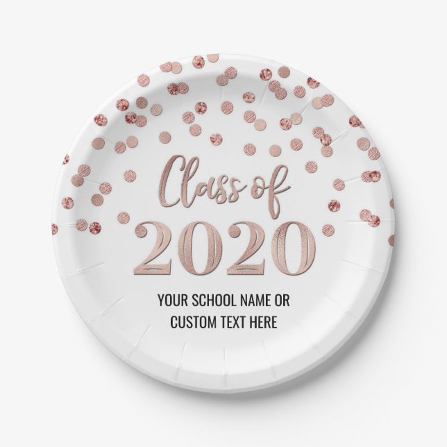 Assiettes En Carton Rose Gold Confetti Graduation 2020 (Devant)