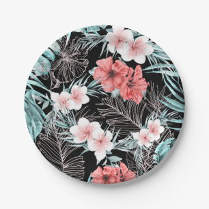 Assiettes En Carton Rose Gold Élégant Tropical Fête d'Île Botanique Lu