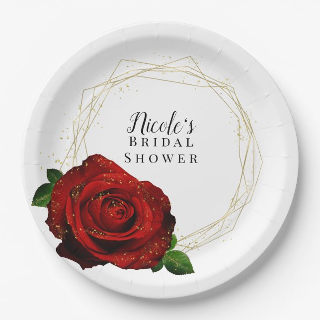 Assiettes En Carton Rose Gold Géométrique Glam Mariage (Devant)