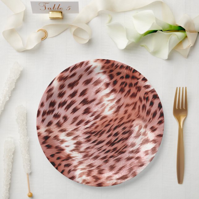 Assiettes En Carton Rose Gold Glam Leopard animal (Mariage)