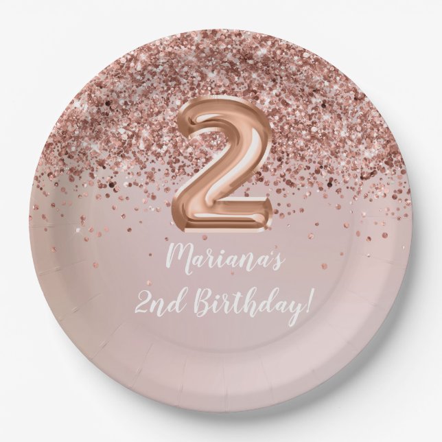 Assiettes En Carton Rose Gold Kids Girly 2e fête d'anniversaire (Devant)