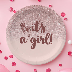 Assiettes En Carton Rose Gold Pailleté Blush Rose Ombré C'est Une Fill