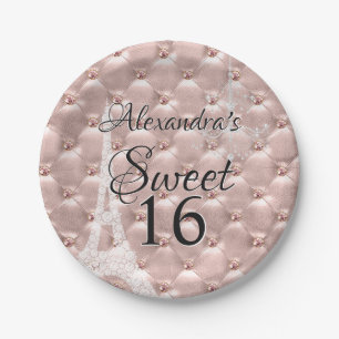 Assiettes En Carton Rose Gold Paris Sweet sixteen fête d'anniversaire
