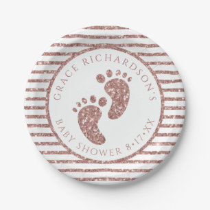 Assiettes En Carton Rose Gold Parties scintillant bébé pieds Baby show