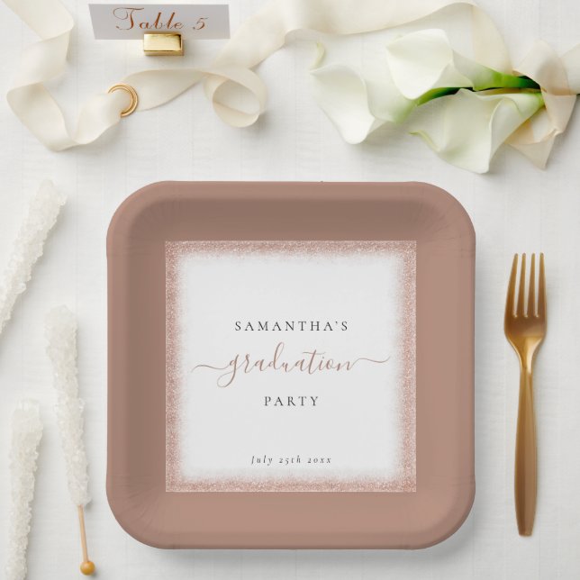 Assiettes En Carton Rose Gold Parties scintillant Nom du cadre Date Gr (Mariage)