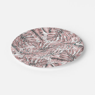 Assiettes En Carton Rose Gold Parties scintillant Tropical Palm Feuill