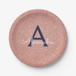 Assiettes En Carton Rose Gold Rose Clair Bleu Nuit Paillettes Étincell