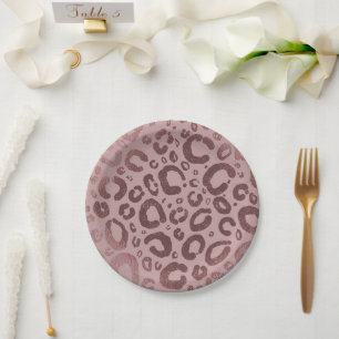 Assiettes En Carton Rose Gold Rose Glam Imprimé Léopard Soirée