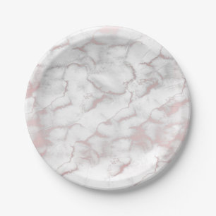 Assiettes En Carton Rose Gold Rose Marbre Moderne Chic Tendance Fête