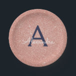 Assiettes En Carton Rose Gold Rose Navy Blue Pailleté Monogram<br><div class="desc">Rose Poudré Rose Gold et Bleu Marine Faux Pailleté et Paillettes Élégantes Assiettes de Fête d'Anniversaire ou Enterrement de Vie de Jeune Fille. Ces Assiettes de Mariage, de Réception de Mariage ou de Fête d'Anniversaire peuvent être personnalisées pour inclure vos initiales et votre prénom. Veuillez contacter le concepteur pour des...</div>