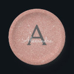 Assiettes En Carton Rose Gold Rose Pailleté et Monogramme Anniversaire<br><div class="desc">Rose Gold Rose et Gris Faux Pailleté et Elégant Douce 16 Anniversaire,  Mariage ou Enterrement de Vie de Jeune Fille Assiettes. Ces Assiettes de Mariage,  de Réception de Mariage ou d'Anniversaire peuvent être personnalisées pour inclure votre initiale et prénom. Veuillez contacter le concepteur pour des articles assortis personnalisés.</div>