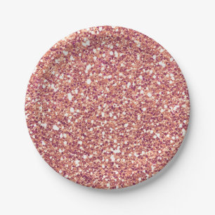 Assiettes En Carton Rose Gold Rose Pailleté Glamour Fête Personnalisée
