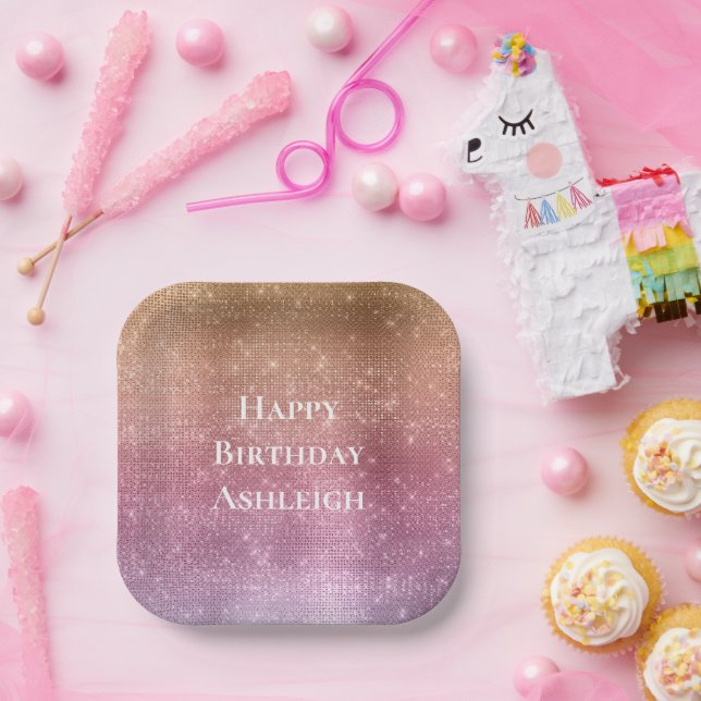 Assiettes En Carton Rose Gold rose pourpre Éperche Anniversaire (Fête)