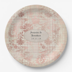 Assiettes En Carton Rose Gold Shabby-Chic Mariage