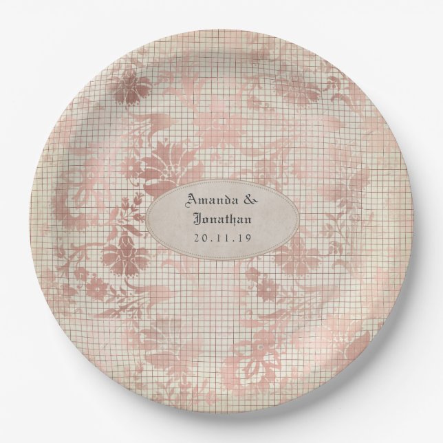 Assiettes En Carton Rose Gold Shabby-Chic Mariage (Devant)