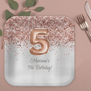 Assiettes En Carton Rose Gold Silver 5e fête d'anniversaire