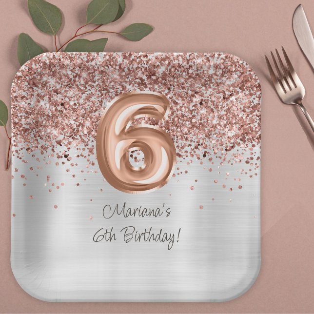 Assiettes En Carton Rose Gold Silver 6e fête d'anniversaire (Créateur téléchargé)