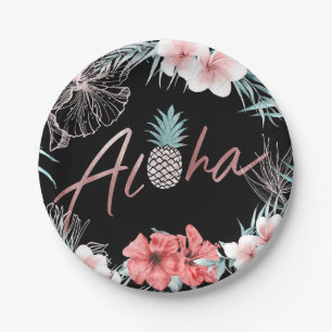 Assiettes En Carton Rose Gold Tropical Pineapple Botanique Aloha Luau