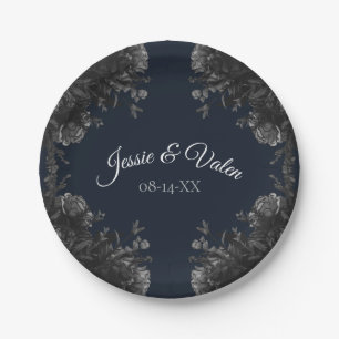 Assiettes En Carton Rose gothique Mariage de la Marine bleu gris noir