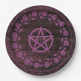 Assiettes En Carton Rose gothique pentagramme sorcière violet
