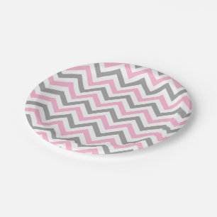Assiettes En Carton Rose, Gris Dk What Grand Motif Chevron ZigZag