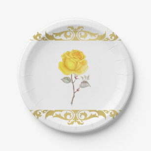 Assiettes En Carton Rose jaune et or élégant Fête d'anniversaire