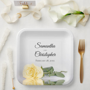 Assiettes En Carton Rose jaune romantique miroitante Mariage élégant