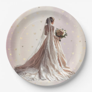 Assiettes En Carton Rose Mariée d'hiver Mariée Golden Shiny Heart Part