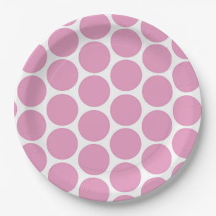 ASSIETTES EN CARTON ROSE MODERNE, POIS BLANCS