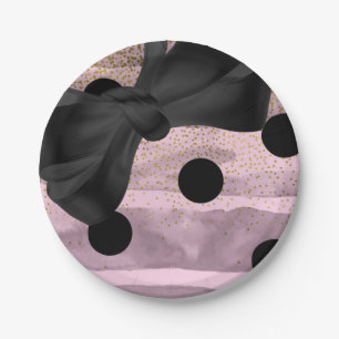Assiettes En Carton Rose noir et or pois chic nœud glamour fête