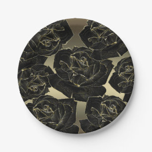 Assiettes En Carton Rose noire et or Glam élégant chic classe Party