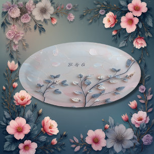 Assiettes En Carton rose pâle et tonalité perle mariage de la branche