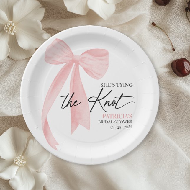 Assiettes En Carton Rose Pâle Nœud Elle Attache le Nœud Réception de M (Créateur téléchargé)